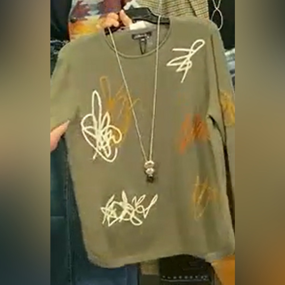 CHARLIE B Olive Sweater with Abstract Design